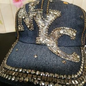 NYC Denim Rhinestone Baseball Cap